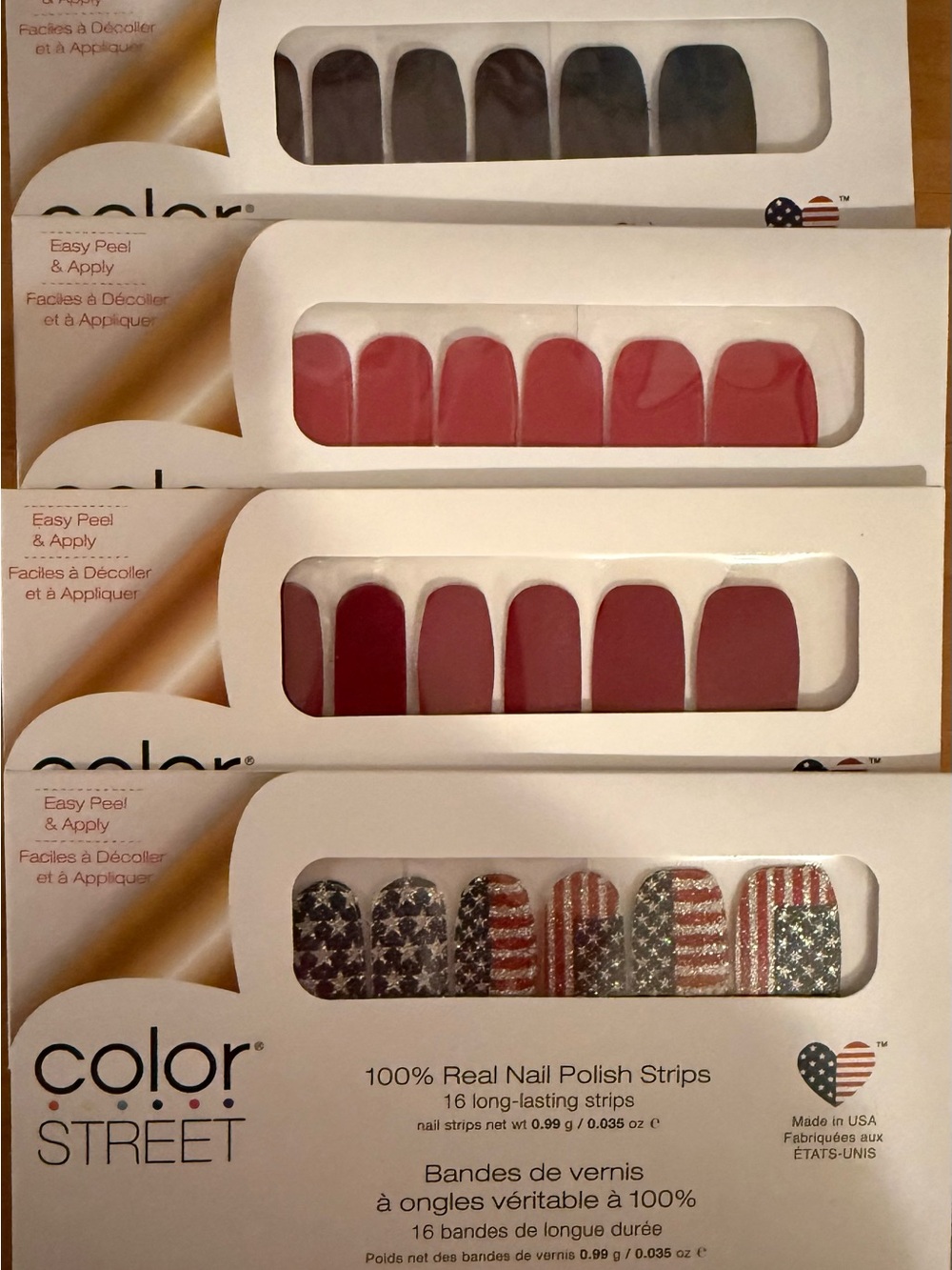 Color Street Nail Polish Strips - Red, Pink, Black, Silver, Gold Stars & Stripes